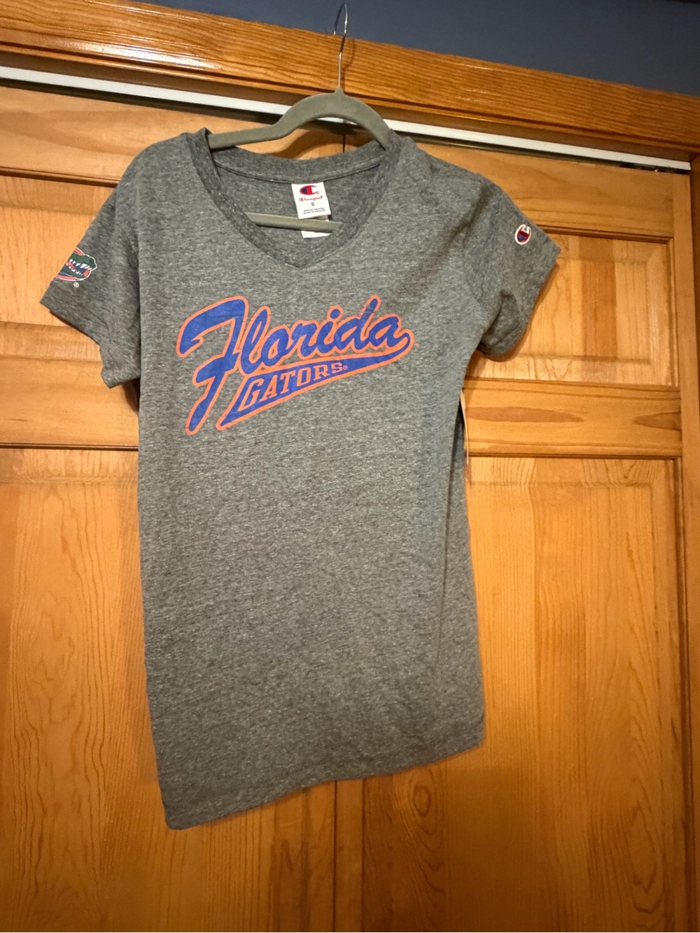 Champion Gray Florida Gators V-Neck Tee with Blue and Orange Logo